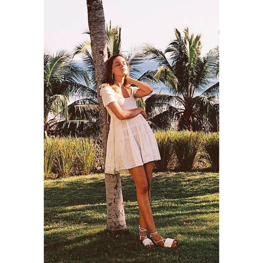 NEW FREE PEOPLE Sz XS HAPPY WITH YOU SMOCKED TIERED MINI DRESS IN IVORY WHITE